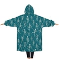 thumbnail image 2 of Oversized Wearable Blanket Hoodie,Teal Dancing Skeleton Pattern Sherpa Blanket Hoodie with Super Pockets,Super Warm Fuzzy Pullover for Women & Men, 2 of 6