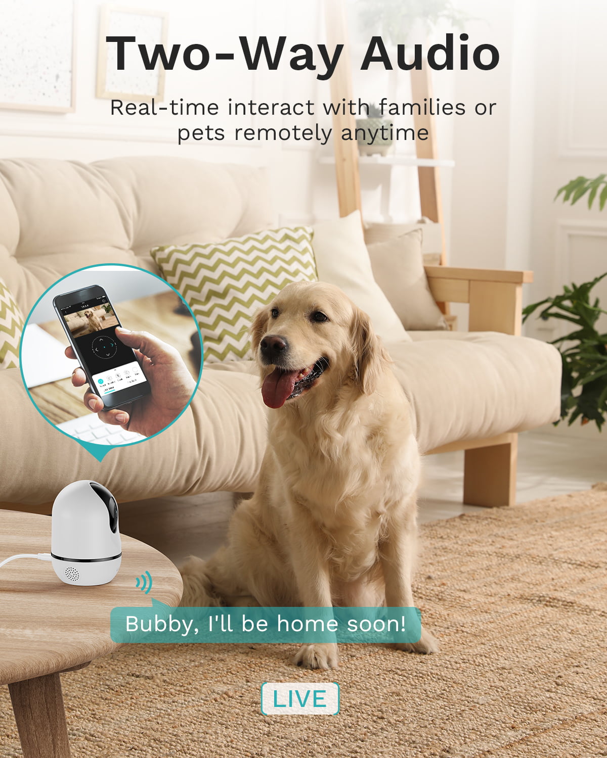WUUK 4MP Indoor Pan/Tilt Security Camera, Baby Monitor with Camera and Audio, Wi-Fi Pet Camera with Phone APP, Motion Detection & Tracking, Night Vision, 2-Way Audio, Compatible with Alexa & Google