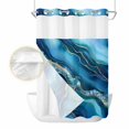 thumbnail image 2 of Navy Blue Marble No Hook Shower Curtain Waterproof, Bathroom Curtains with Snap in Liners and See Through Top Window, Abstract Ink Painting Modern Yellow Hotel Style Bathtub Curtains Shower 60"Wx72"L, 2 of 8