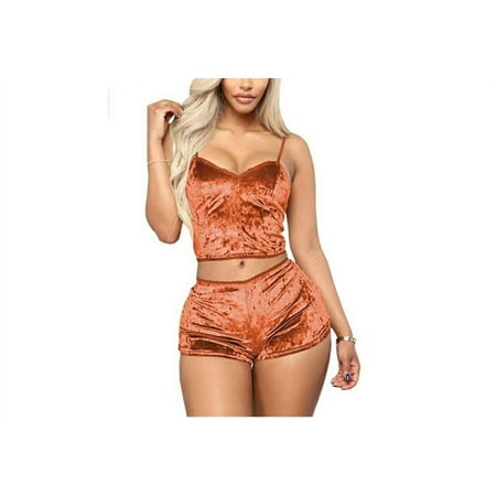 

Women Sexy Strappy Babydoll Lingerie Satin Pajama Set Camisole with Shorts 2 Piece Sleepwear (M Pink)