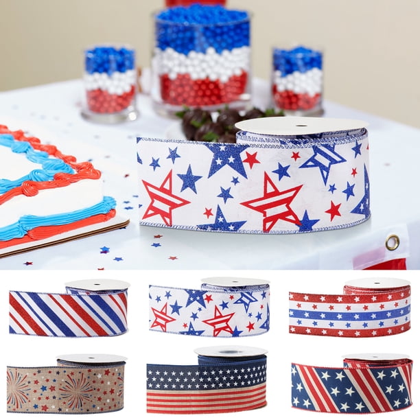 Rollo de 10 yardas con cinta del Día de la Independencia | Rojo, Blanco, Azul, Tela Patriótica | Suministro de artesanía duradero y resistente a la decoloración | Envoltura de regalo, fiesta, ramos