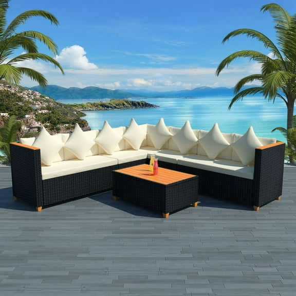 vidaXL 5 Piece Patio Lounge Set with Cushions Poly Rattan Black
