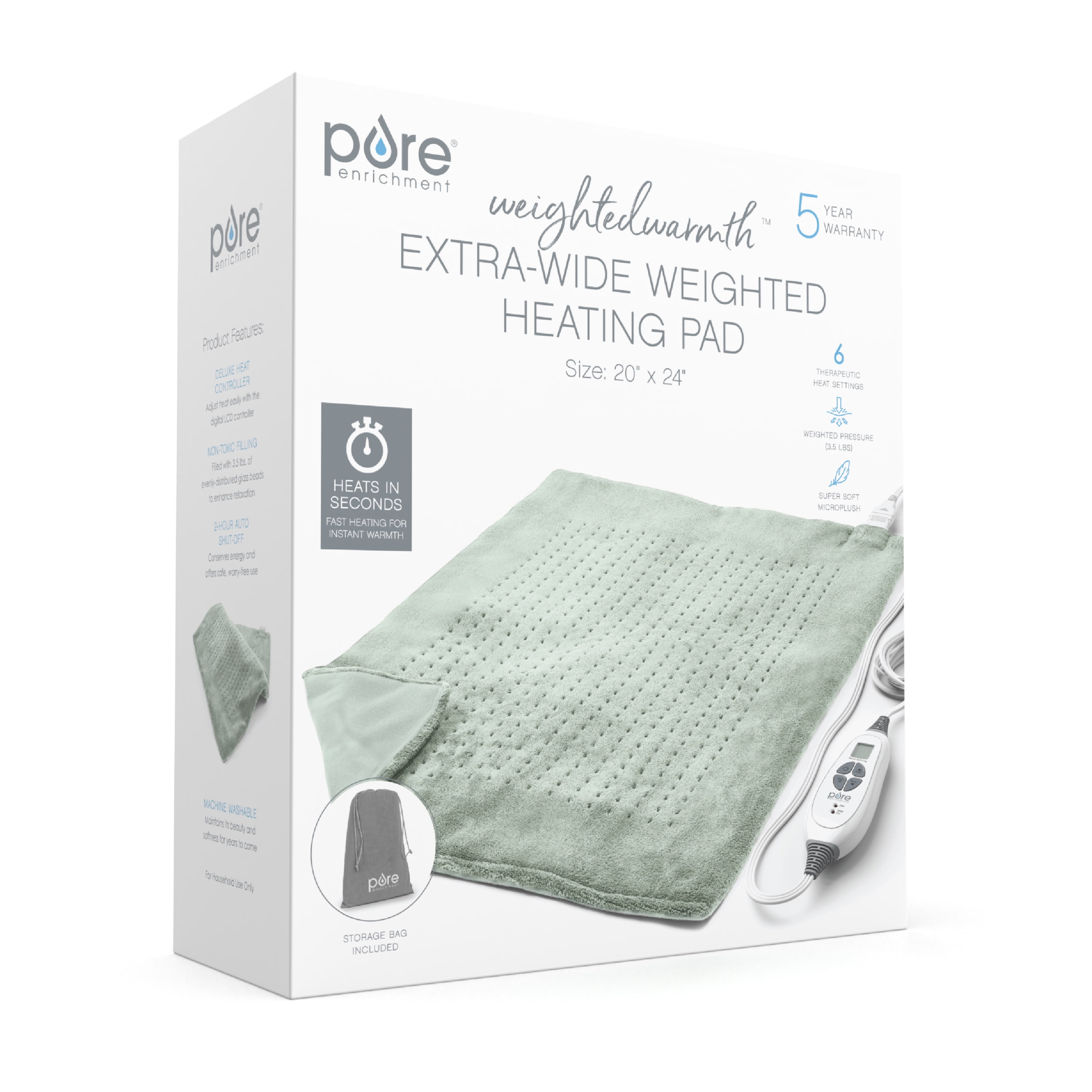 Pure Enrichment WeightedWarmth 3-in-1 Back & Neck Heating Pad - 3 Heat  Settings 3 Massage Speeds & 2.6 lbs of Weighted Pressure - 32 x 24 with  Plush Fabric & Dry/Moist Heat for Back Pain