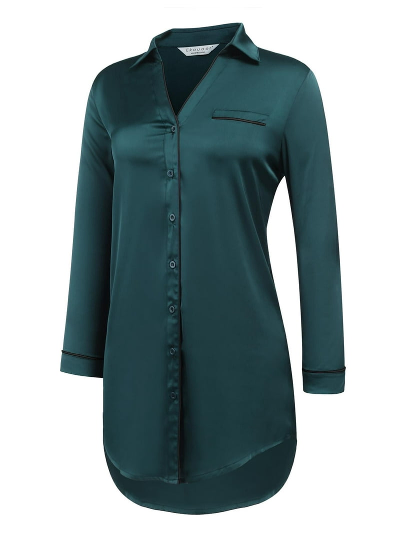 Ekouaer Satin Nightgowns for Women Button Down Sleep Shirt Silk