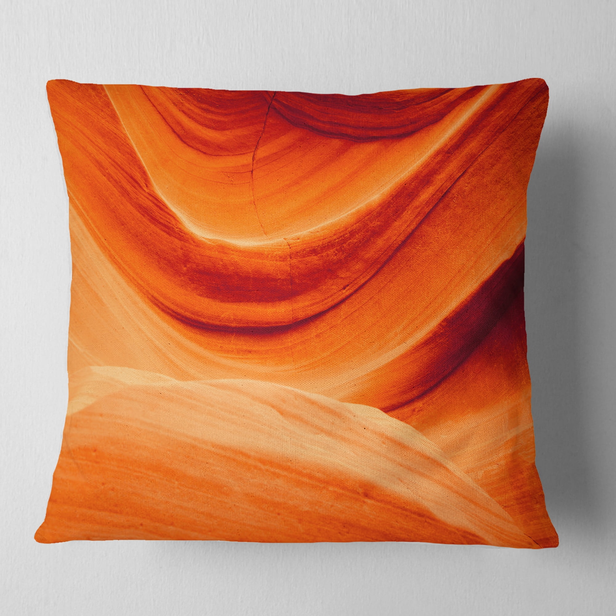 Designart Antelope Canyon Orange Wall - Landscape Photography Throw Pillow - 18x18