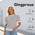thumbnail image 5 of Gingprous Womens Puff Short Sleeve Striped Knit Top Casual Crewneck Blouse for Spring Summer, 5 of 8