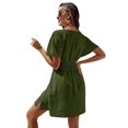 thumbnail image 3 of Womens Summer Solid Casual V-Neck Beach Dress Ruffle Short Sleeve Loose Dress green XXL, 3 of 8