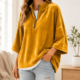 thumbnail image 2 of GZMOALH Women's Velvet Quarter Zip Top, Mock Neck 3/4 Sleeve Loose Fit Casual Pullover Sweatshirt, 2 of 5
