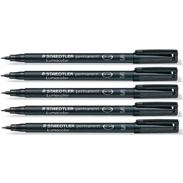 Rotulador permanente superfino negro STAEDTLER Lumocolor, paquete de 5 unidades, resistente al agua