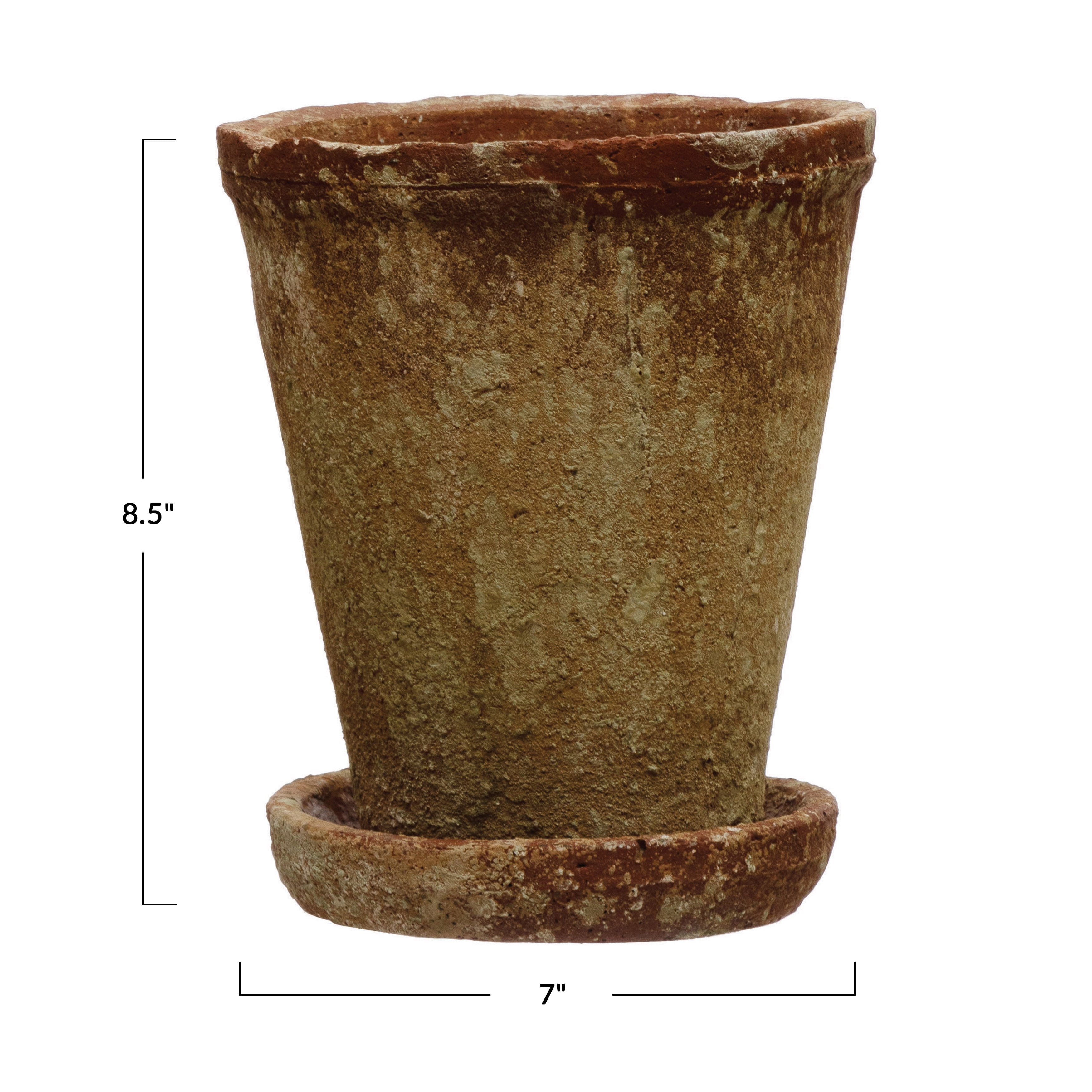 Creative Co-Op Cement Planter with Saucer, Distressed Terra-cotta Finish, Set of 2 (Holds 5" Pot)