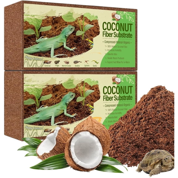 Natural Coconut Fiber Substrate - Premium Compressed Coconut Husk Terrarium Bedding for Reptile, Tortoise, Frogs, Snakes Hermit Crabs, Burrowing Animals