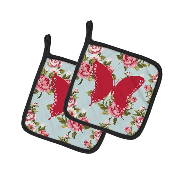 Caroline's Treasures BB1036-RS-BU-PTHD Butterfly Shabby Chic Blue Roses Pair of Pot Holders , 7.5HX7.5W, multicolor