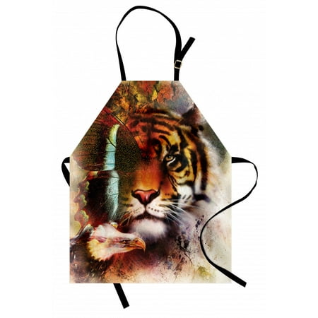

Tiger Apron Various Symbols of Nature Large Bengal Cat Bald Eagle Butterfly on Vibrant Backdrop Unisex Kitchen Bib Apron with Adjustable Neck for Cooking Baking Gardening Multicolor by Ambesonne