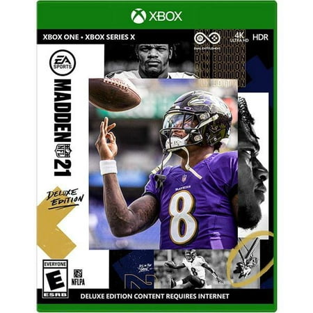 Madden NFL 21 - Deluxe Edition  Electronic Arts  Xbox Series X  Xbox One Packed with fresh new features and innovative gameplay enhancements  Madden NFL 21 Deluxe Edition from EA Sports for the for the Microsoft Xbox Series X and Microsoft Xbox One delivers new levels of ingenuity and control developed to inspire creativity on and off the field. Madden NFL 21 Deluxe Edition includes 7 Madden Ultimate Team Gold Team fantasy packs! New Gameplay Mechanics Innovative new gameplay mechanics in Madden NFL 21 deliver advanced levels of control and inspire creativity. Get crafty with the allnew Skill Stick that allows for enhanced precision on both sides of the ball. Madden NFL 21 Delivers Innovation Including: Face of the Franchise Rise to Fame: Rise to fame and become immortalized in Madden NFL 21 as you transcend NFL history and shape your path to greatness. Take Control Master allnew running enhancements and live playbooks to drive up the score in Madden NFL 21. XFactor 2.0 New XFactor abilities fresh out of the lab designed to elevate NFL stars of a new generation in Madden NFL 21.