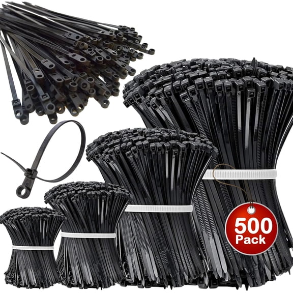 BDKWID-400 100Pcs Zip Ties Assorted Sizes Black Zip Ties with Screw Hole 100Pack 4/6/8/12 Inch Standard Cable Ties 400Pack Cable Tie with Screw Mounting Hole Plastic Wire Ties Mount Zipties Mounts