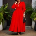 thumbnail image 3 of AURA Women’s Shirt Dress Turn Down Collar Puff Sleeve Long Sleeve Solid Color S XXXL, 3 of 7