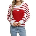 thumbnail image 3 of Women'S Cute Heart Sweater Long Sleeve Crewneck Pullover Ribbed Knit Casual Sweaters White & Red M, 3 of 8
