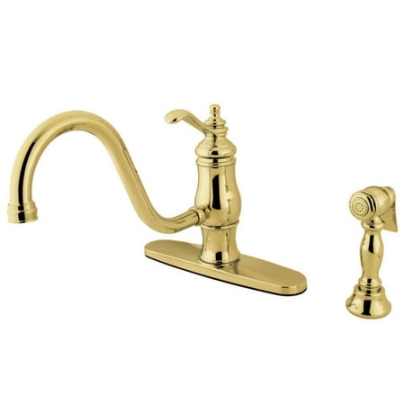 Kingston KS1572TLBS Gourmetier Single-Handle Kitchen Faucet with Brass Sprayer Polished Brass