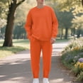 thumbnail image 3 of 2PC Fleece Lined Sweatsuit for Men Long Sleeve Crewneck Sweatshirt Elastic Waist Cuffed Joggers Activewear Set with Pockets Orange L, 3 of 8