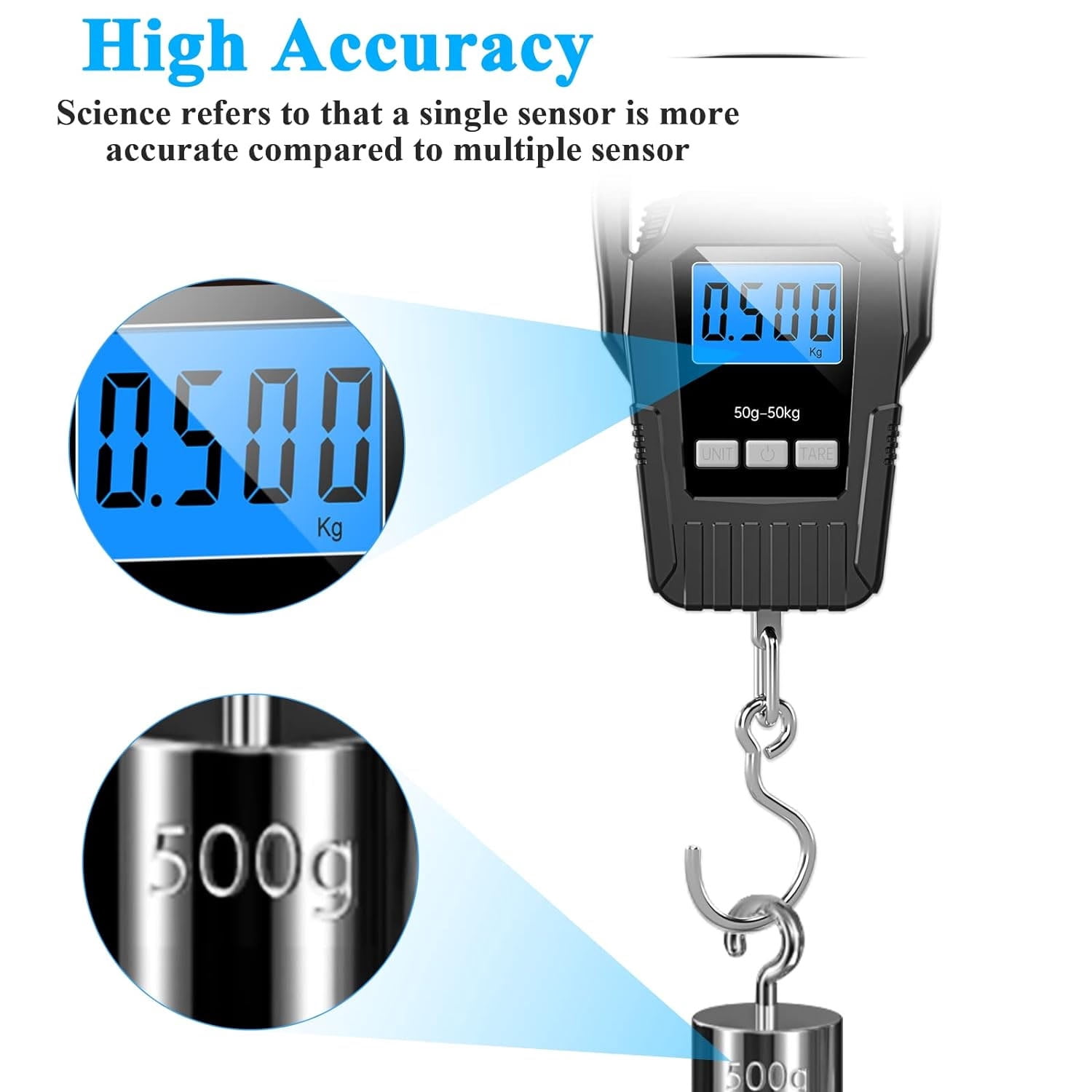 USTOP Black Fish Weighing Scale, 110lb/50kg Digital Fish Scale Hanging Scale Fishing Scale, Upgrade Large Handle & Backlit LCD Display,Fishing Gifts for Men.