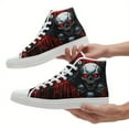 thumbnail image 2 of Coolcustomize Women's Gothic Skull Print High-Top Sneakers - Stylish Black & Red Fabric Upper, Lace-Up Casual Boots for Streetwear and Everyday Wear, Ladies' Edgy Casual Shoes, 2 of 10