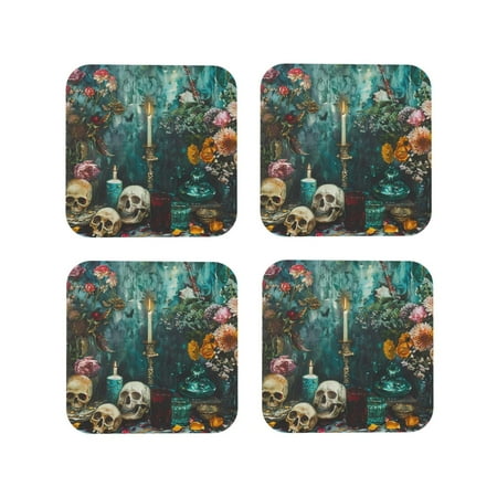 

Lukts Baroque Floral Still Life Print Leather Drinks Coasters Set of 4 Suitable or Drinks Furniture Protection and Easy Clean up-Square