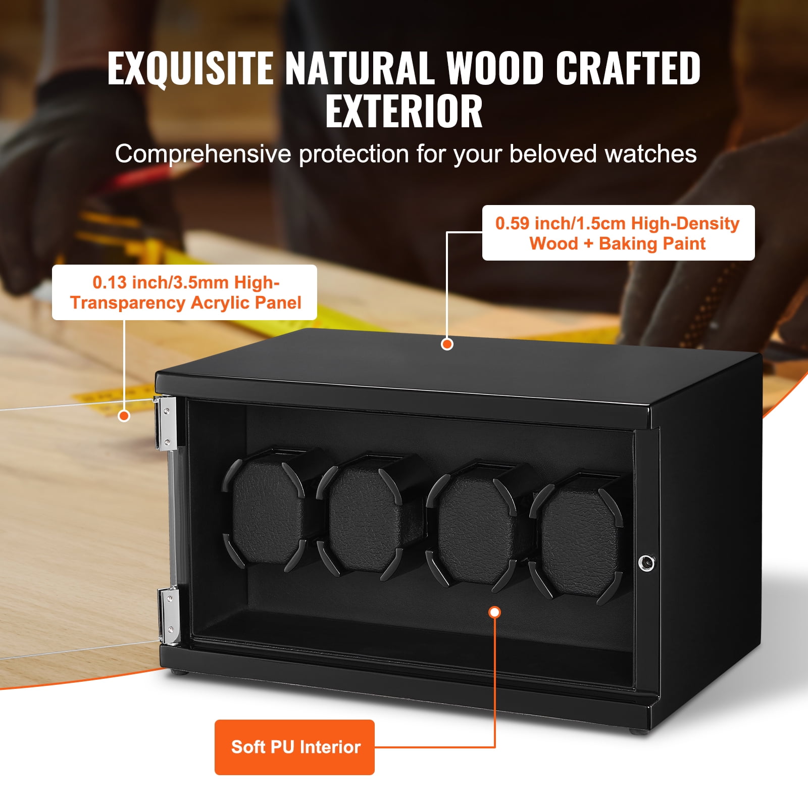 KFFKFF Watch Winder for 4 Automatic Watches with 2 Quiet Japanese Mabuchi Motors