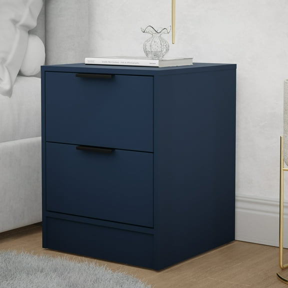 Kappesberg Fresno 2-Drawer Modern Nightstand, Blue, 22.8” H x 17.7” W x 17.7” D - for Adults and Teens