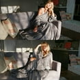 thumbnail image 5 of Tirrinia Wearable Fleece Blanket with Sleeves and Pocket for Women and Men, Super-Soft Microplush Full Body Robe for Lounge Couch, Grey, 51" x 73", 5 of 8