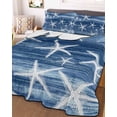 thumbnail image 3 of Quilts Full Size Bedding Set, Navy Blue Coastal Lightweight Quilted Comforter, Summer Ocean Waves Ombre Sea Starfish Soft Reversible Bedspread Coverlet with Pillow Covers for All Season, 78" x 90", 3 of 7
