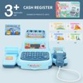 thumbnail image 2 of Pretend Play Calculator Cash Register Toy Gift for Kids Age 3, 4, 5, 6, 7, 8+ Year Old, 73 Pcs Grocery Store Playset with Microphone, Credit Card, Play Cash Register for Toddlers Kids 4-8 (Blue), 2 of 4