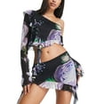 thumbnail image 5 of Biekopu Women Skirt Set, Flower Print Long Sleeve Irregular Crop Top + Low Waist Mini Skirt Clubwear, 5 of 8