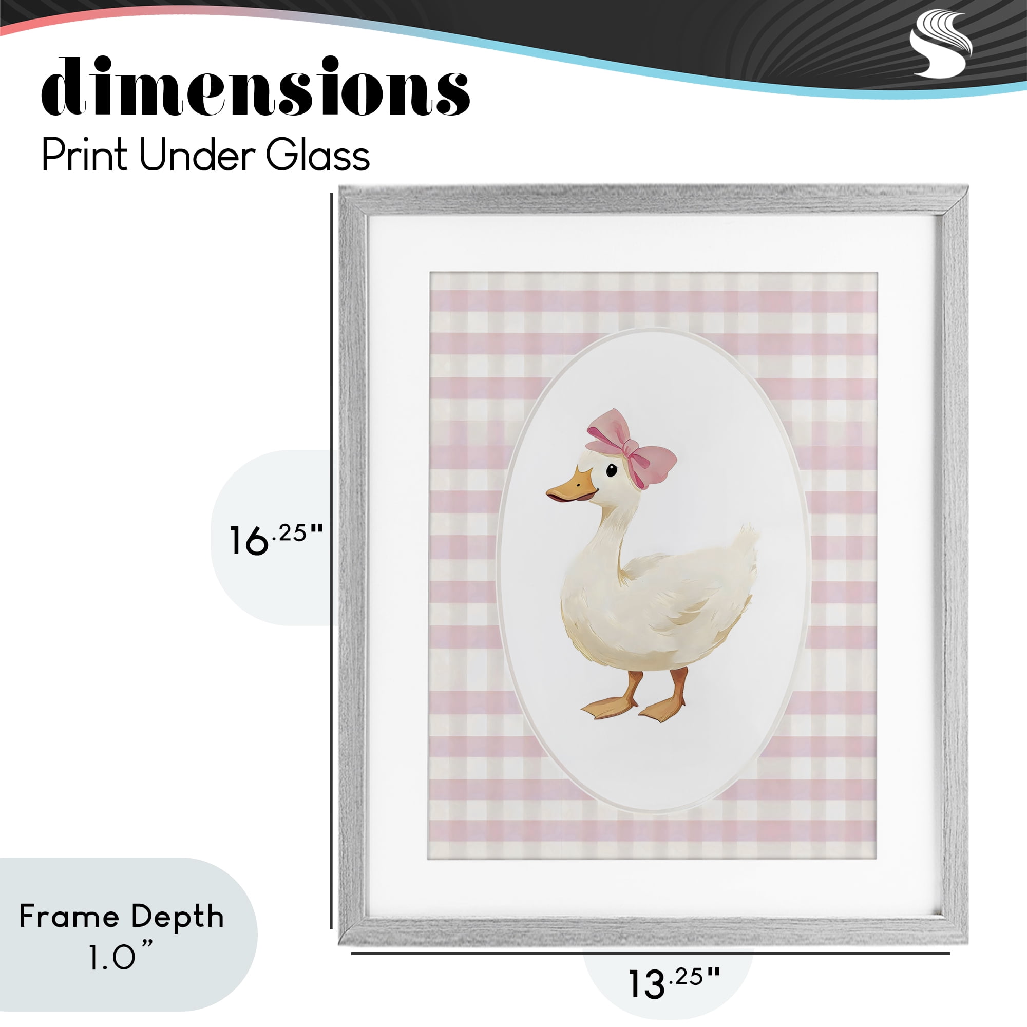 Stupell Industries Pink Gingham Duckling Gray Framed Print Under Glass, design by Arlington Prints