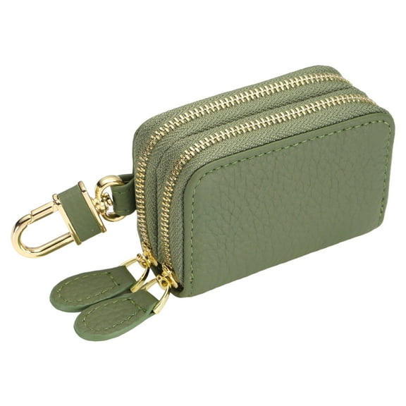 Genuine Leather Car Key Fob Case, Universal Car Key Fob Holder, Double Layer Zipper Key Case Bag, Dark Green
