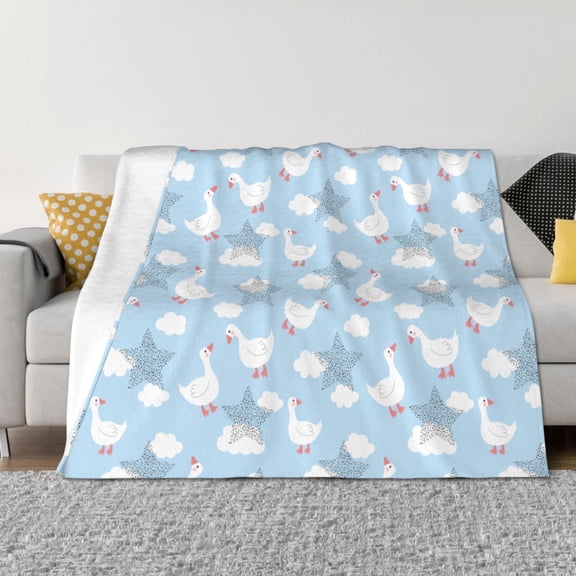 Vsdgher Cute Goose On A Blue Sky Pattern Fleece Throw Blanket, Horizontal Fleece Bedding Home Decor for Couch & Bed All Season Use -40"x30"