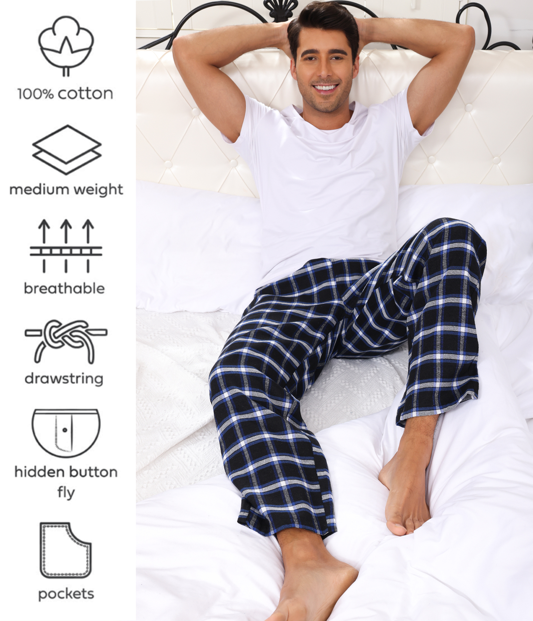 Xidunhg Men's Flannel Plaid Pajama Pants, 3-Pack photo 8