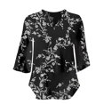 thumbnail image 4 of Xuemjiao T Shirts for Women Women's 3/4 Sleeve Blouses Tops V Neck Casual Dressy Double Mesh Loose Fit Tunic Shirts Women Blouses Casual Womens Tops Blusa Mujer (Black2,XXL), 4 of 5