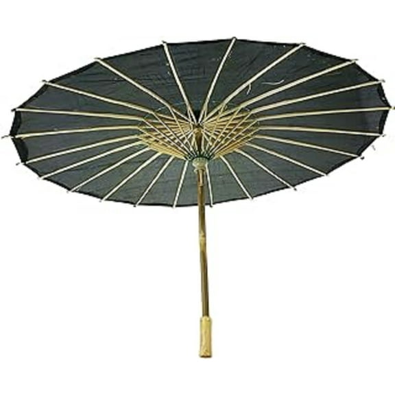 32" Black Nylon waterproof bamboo Oriental look umbrella parasol with straight wood handle