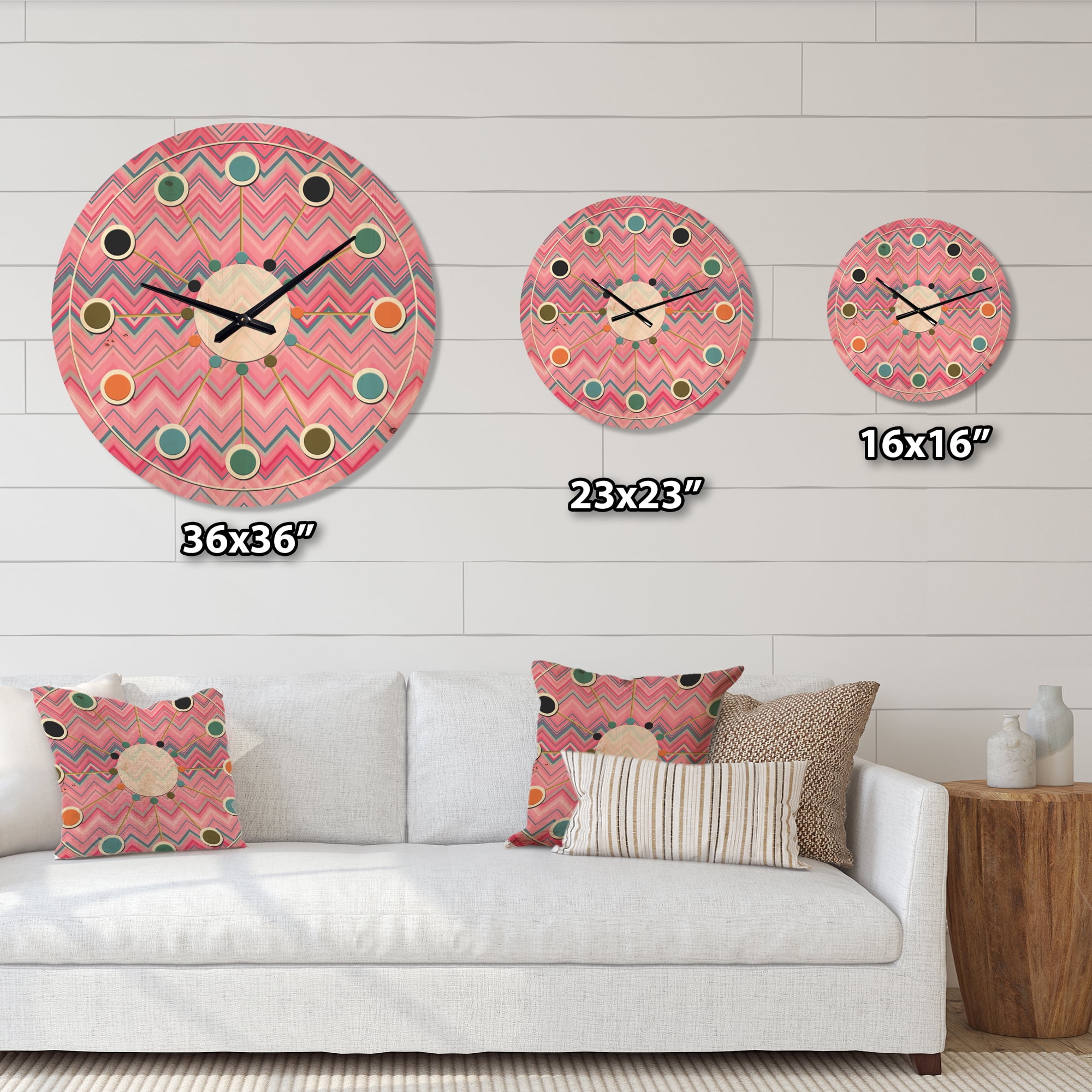 Designart 'Abstract Retro Geometric Pattern Design III' Mid-Century Modern Wood Wall Clock