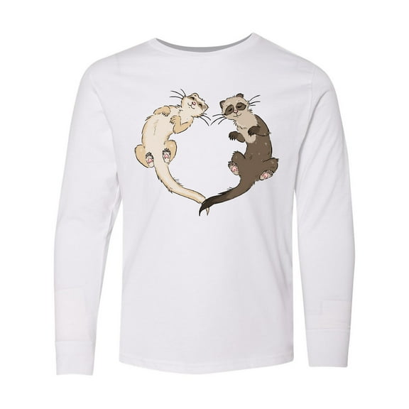 Inktastic Cute Ferret Heart Long Sleeve Youth T-Shirt