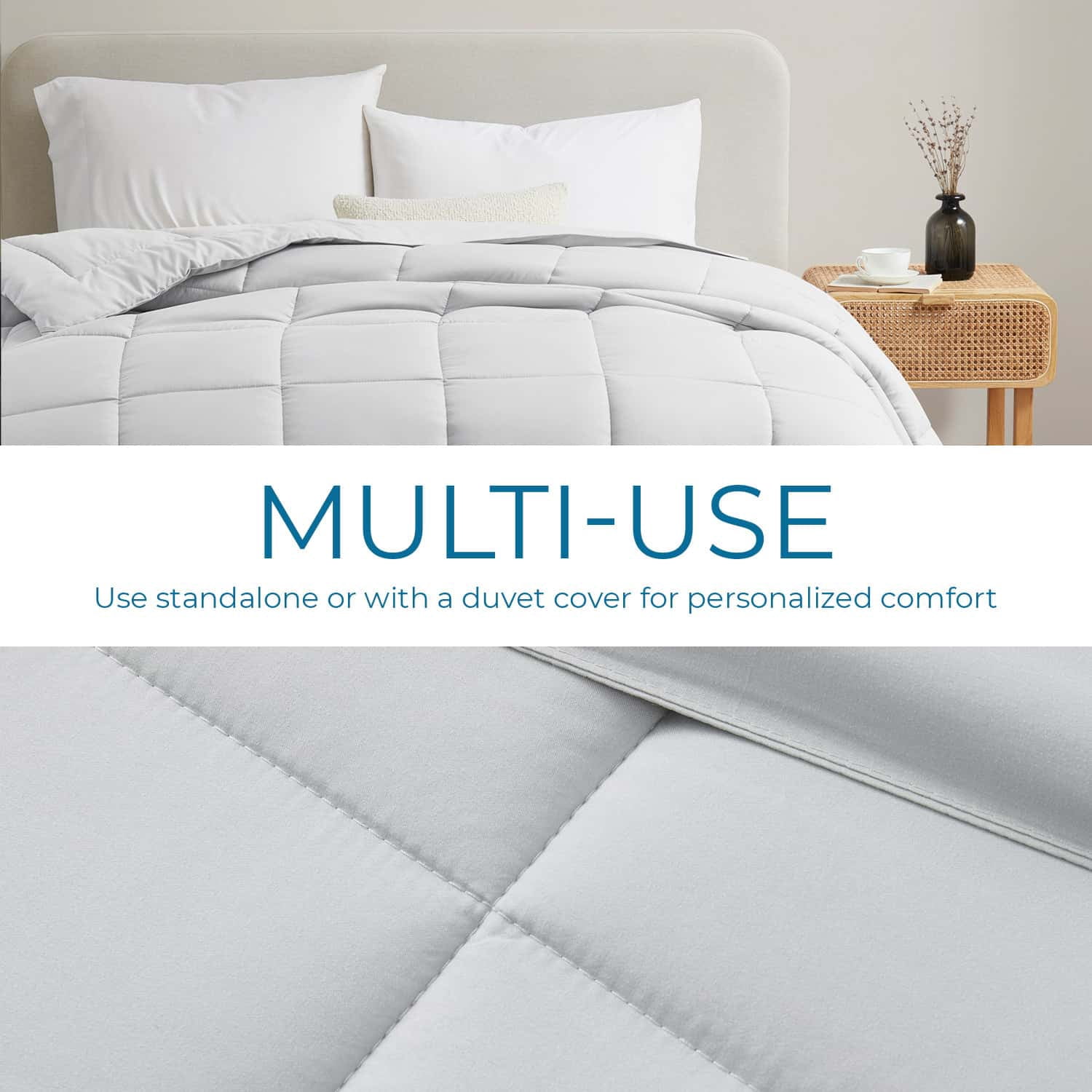 LammaLoe Queen Comforter, Quilted Down Alternative Comforter, All Season Duvet Insert with Corner Tabs,Light Gray