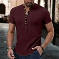 thumbnail image 2 of FAIWAD Men's Cotton Linen Tops Casual Short Sleeve Button Up Pullover Tops Slim Lightweight Tee Blouse, 2 of 6