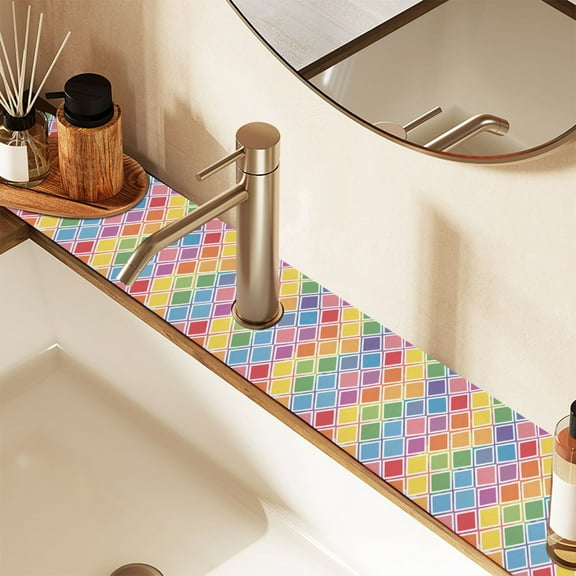 Faucet Mat for Kitchen Sink 30'' Sink Splash Guard Mat Super Absorbent Fast Drying Drain Pad Rainbow Block 2 Pack