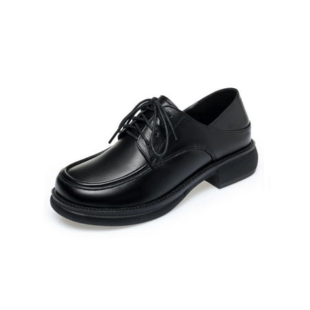 

Harsuny Women Uniform Lightweight Leather Shoes Vintage Comfort Chunky Flats School Dress Black 8.5