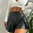 thumbnail image 4 of Womens Shorts Stretchy Leather Sexy Mini Skirt High Waist Pleated Ruffled Hem Hip Pleated Skort Club Fashion Streetwear Summer Flowy Shorts S-XL, 4 of 7