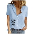 thumbnail image 1 of Birdeem Women Printed Short Sleeve Loose Button Turndown Collar Shirt Solid Blouse Tops, 1 of 1