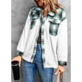 thumbnail image 5 of Asyoly Womens Flannel Plaid Contrast Color Shacket Jacket Long Sleeve Fuzzy Fleece Button Down Coat Cozy Sherpa Outwear, 5 of 6