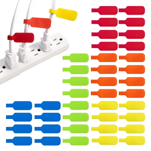 Wrap-It Storage Cable Labels - Medium (40-Pack) Multicolor - Write On Cord Tags for Wire Management and Identification
