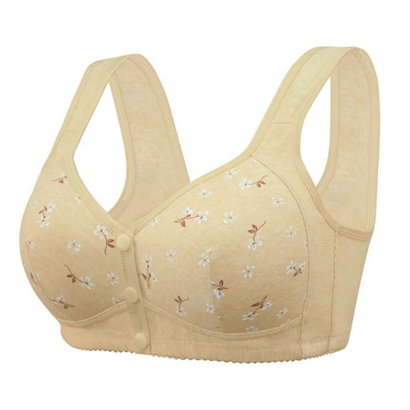 RYRJJ Clearance Daisy Bra Front Snaps Seniors Bra for Women Plus Size Full-Coverage Wirefree Bralettes Comfortable Easy Close Sports Bras(Beige,36)