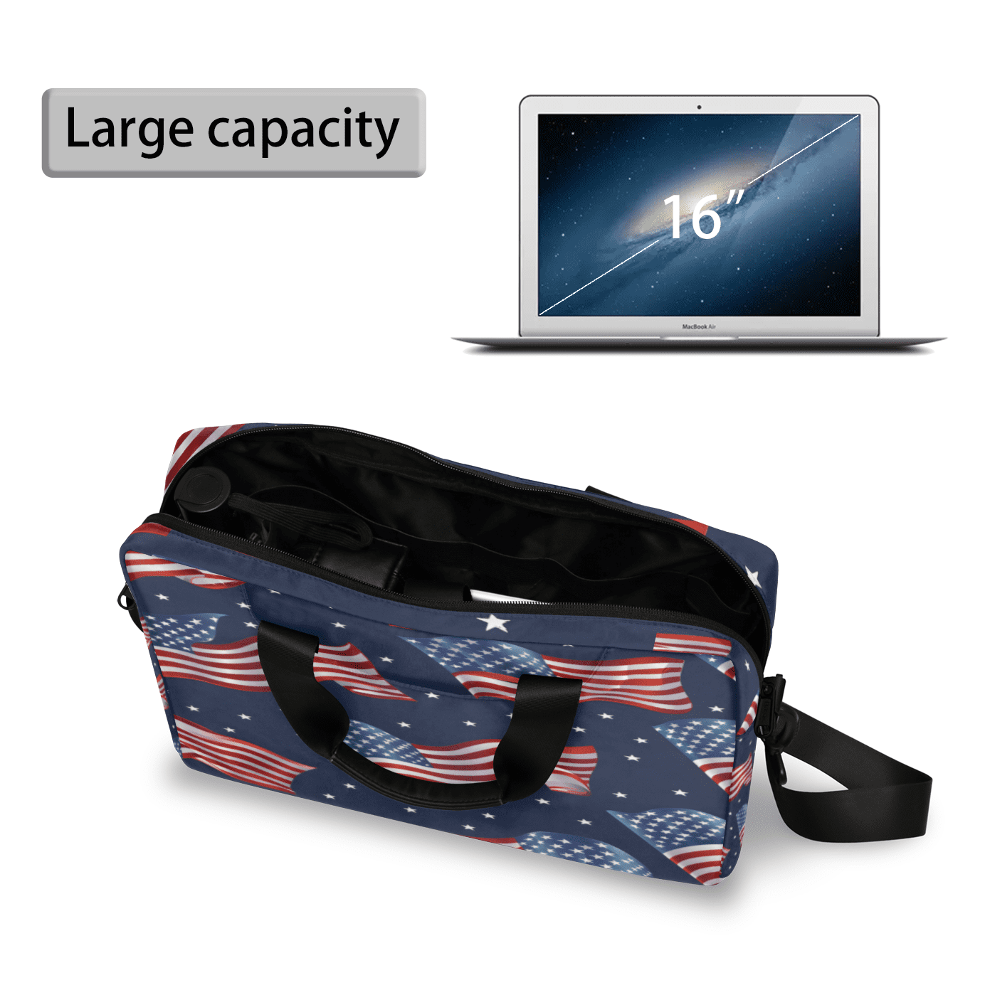 Herdesigns American Flag Laptop Bag for Women Men, Computer Case Briefcase Messenger Bags, 15-15.6 inch Laptop Sleeve Shoulder Bag